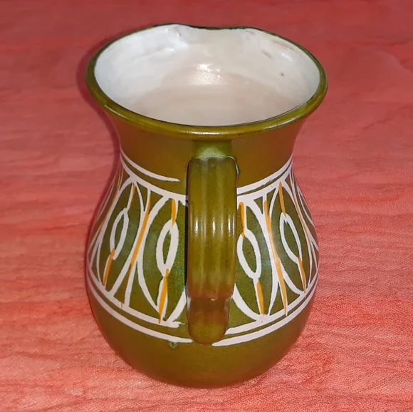 MCM Avocado Green Pottery Pitcher 5.5" - Picture 4 of 12